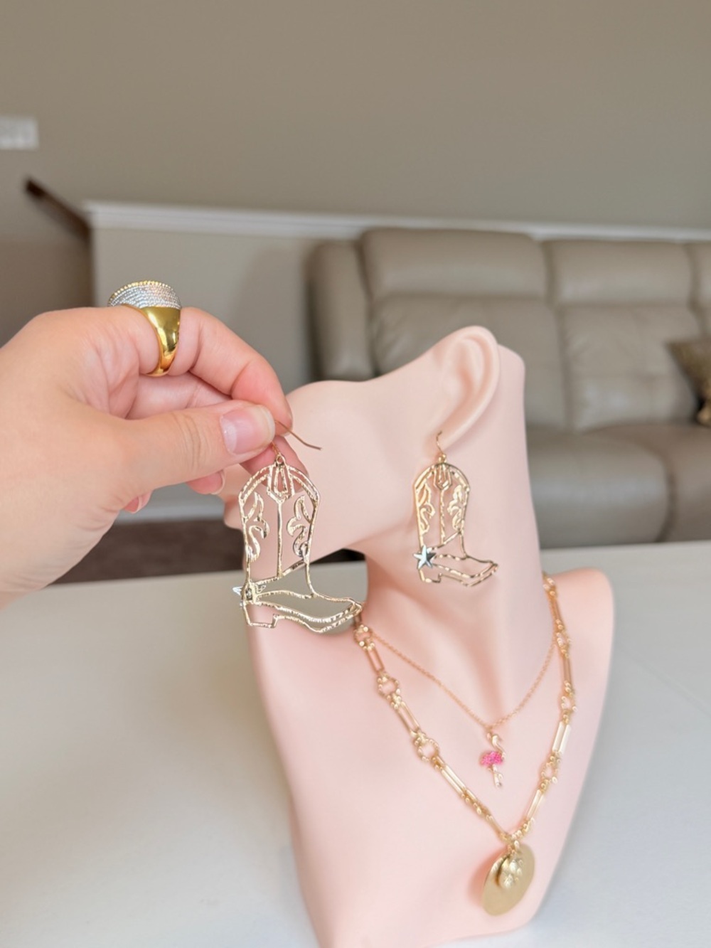 Trendy Minimalist Gold and Silver Cowboy Boot Earrings - Picture 6 of 13